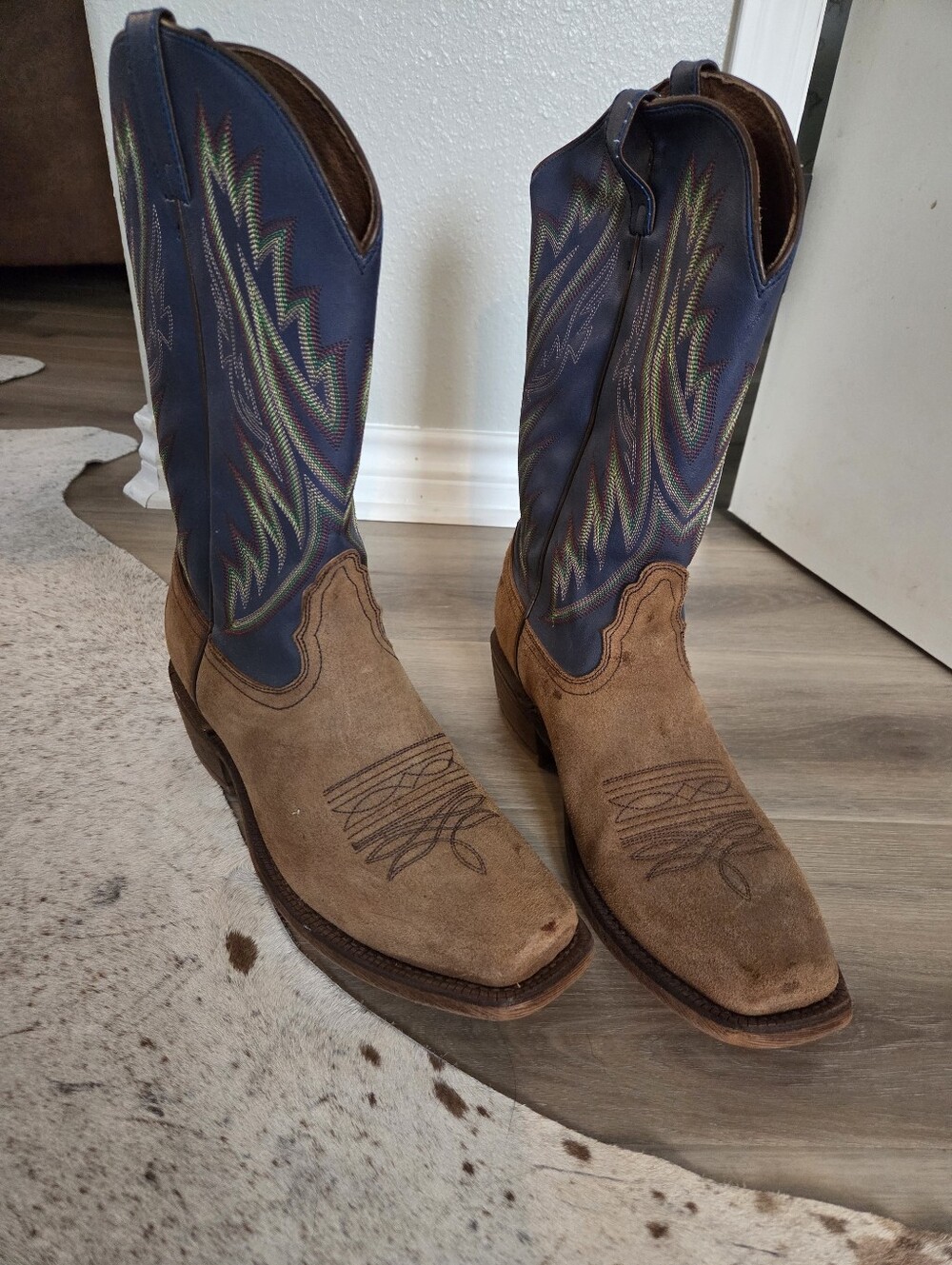 Nacona Boots Men's Brown Suede Cowboy Boots with Blue Shaft